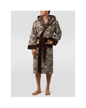 Philipp Plein Hooded Bathrobe Signature - Brown