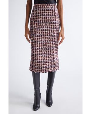 St. John Fringe Houndstooth Tweed Pencil Skirt - Red