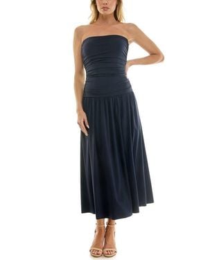 Socialite Ruched Bodice Strapless Dress - Blue