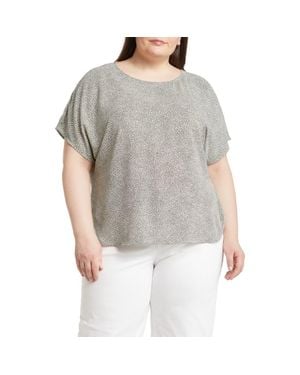 Anne Klein Relaxed Polka Dot Scoop Neck Blouse - Gray