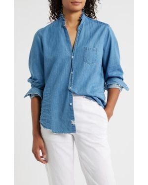Frank & Eileen Ruffle Collar Relaxed Button Up Shirt - Blue