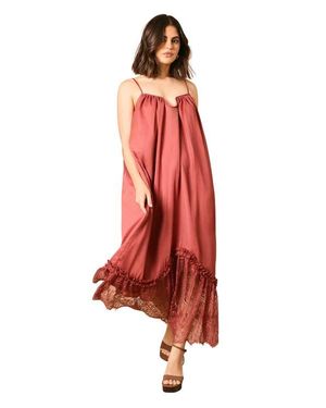 Oasis Babydoll Floaty Lace Detail Maxi Dress - Red