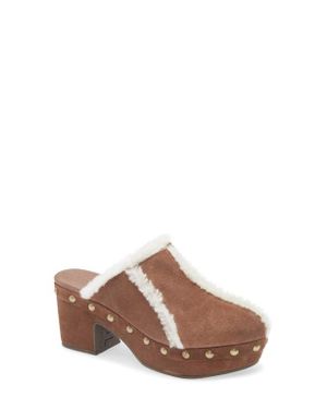 Chocolat Blu Greer Genuine Shearling Platform Clog - Brown
