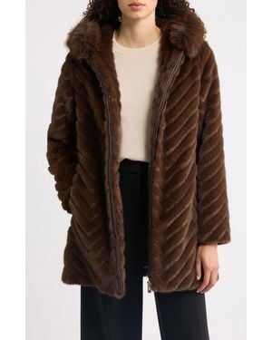 Via Spiga Faux Fur Hooded Coat - Black