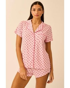 Stripe & Stare Short Pajama Set - Pink