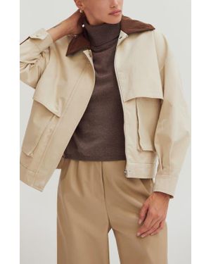 Crescent Contrast Collar Canvas Barn Jacket - Natural