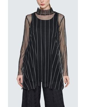 Luukaa Noelle Striped Mesh Layered Blouse - Black