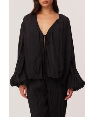 SNDY'S Brandi Oversize Crinkle Tie Front Top - Black