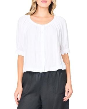 Gibsonlook Lily Scallop Sleeve Button-Up Top - White