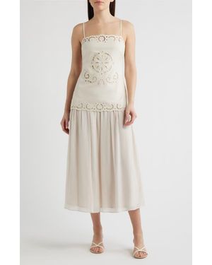 Moon River Eyelet Embroidery A-Line Dress - Natural