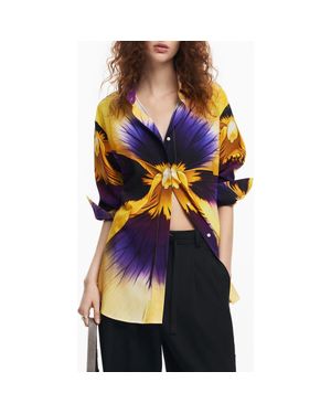 Desigual Pensee Lacroix Pansy Print Cotton & Lyocell Button-Up Shirt - Black