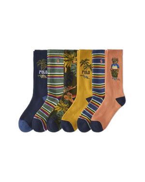 Polo Ralph Lauren Assorted 6-Pack Surf Club Bear Crew Socks - Black