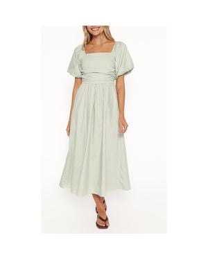 Petal & Pup Clo Puff Sleeve Midi Dress - Green