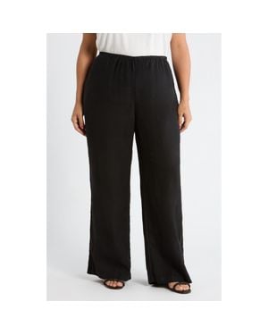Caslon Pull-On Wide Leg Linen Pants - Black
