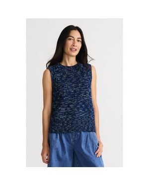Lands' End Cotton Tweed Textured Crewneck Vest Sweater - Blue