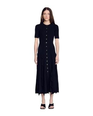 Sandro Knit Maxi Dress With Ruffles - Blue