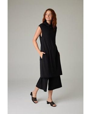 eavolu® Kakadu Eco-Luxe Rib Sleeveless Funnel Neck Tunic/Dress - Black