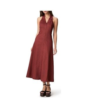 PAIGE Adria Halter Neck Linen & Cotton Midi Shirtdress - Red