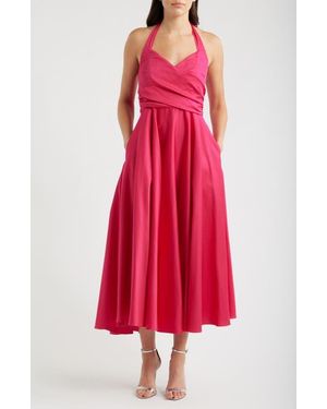 Black Halo Noelle Stretch Cotton Halter Midi Dress - Red