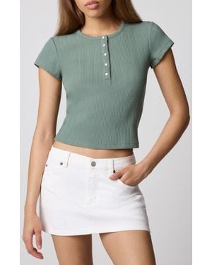 Florence By Mills Ribbed Henley Short Sleeve T-Shirt - Blue
