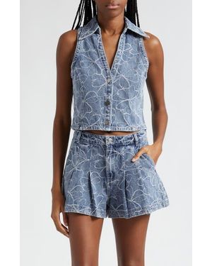 Ramy Brook Deacon Floral Embroidery Denim Vest - Blue