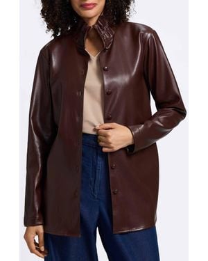 Foxcroft Carolina Faux Leather Button-Up Shirt Jacket - Purple