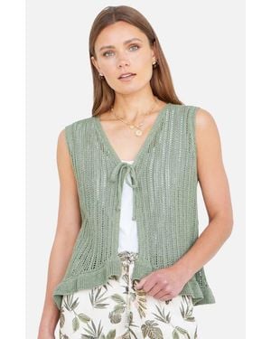 Yumi' Knitted Cotton Tie Waistcoat Top - Green
