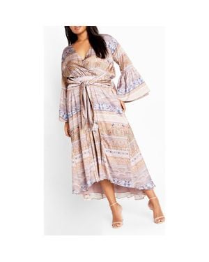 City Chic Marilyn Long Sleeve Faux Wrap Maxi Dress - Pink