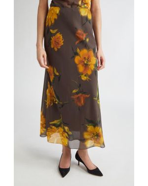Lela Rose Floral Chiffon Bias Cut Skirt - Multicolor
