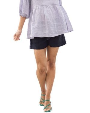 ANGEL MATERNITY Tie Waist Linen Maternity Shorts - Blue