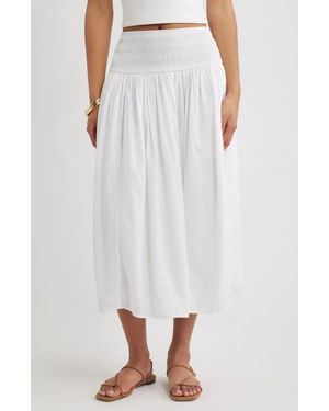 Open Edit Smock Waist Midi Skirt - White