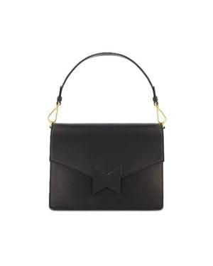 Mac Duggal Classic Leather Medium Size Shoulder Bag - Black