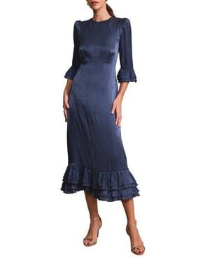 Mint Velvet Metallic Ruffled Midi Dress - Blue