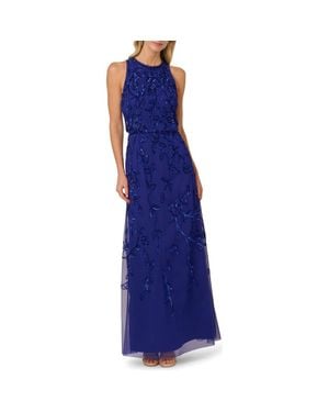 Adrianna Papell Beaded Blouson Cocktail Maxi Dress - Blue