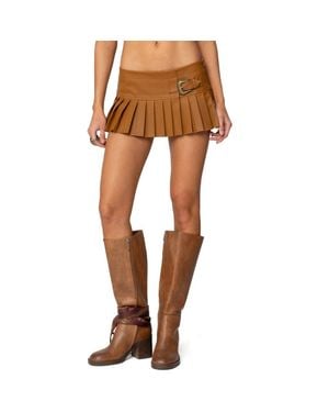 Edikted Pleated Faux Leather Mini Skort - Brown