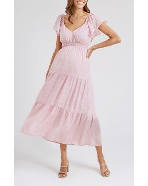 ANGEL MATERNITY Baby Shower Ruffle Sleeve Maternity Dress - Pink