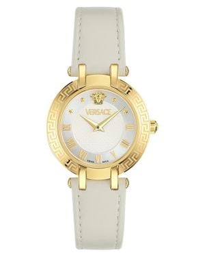 Versace Antlia Leather Strap Watch, 34Mm - Metallic