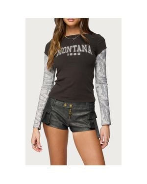 Edikted Montana Camo Layered Long Sleeve Graphic T-Shirt - Black