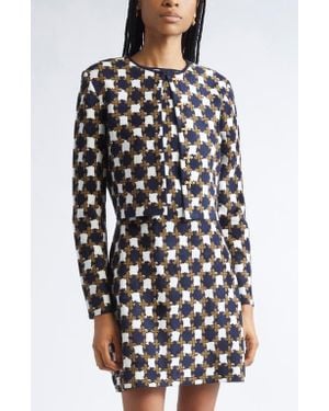 Oscar de la Renta Floral Geometric Jacquard Cardigan - Black