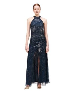 Beauut Occasion Embellished Sequin Beaded Halter Neck Evening Maxi Dress - Blue