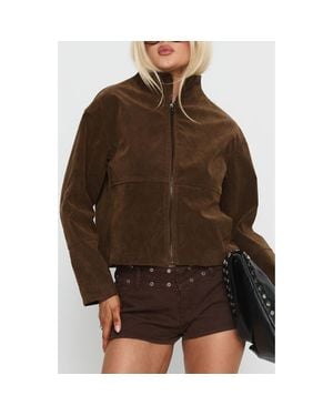Princess Polly Jessalynn Faux Suede Full Zip Jacket - Brown