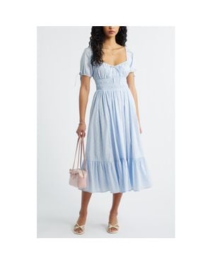 BP. Sweetheart Puff Sleeve Midi Dress - Blue