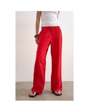 TOPSHOP Linen Blend Straight Leg Pants - Red