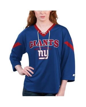 Starter New York Giants Rally Lace-Up 3/4 Sleeve T-Shirt - Blue