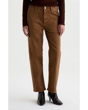 AG Jeans Analeigh High Waist Ankle Straight Leg Twill Pants - Brown