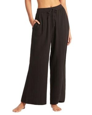 Sea Level Sunset Beach High Waist Cotton Gauze Cover-up Pants - Black