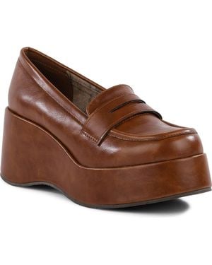 BC Footwear Ambitious Faux Leather Platform Wedge Loafer - Brown