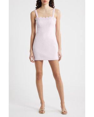LoveShackFancy Willamina Lace Detail Cotton Blend Tweed Minidress - White