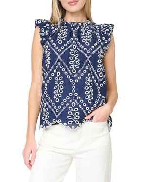 Gibsonlook Ribbon Detail Flutter Sleeve Top - Blue