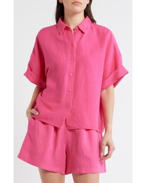 BOSS Bisenas Linen Blend Button-Up Shirt - Pink